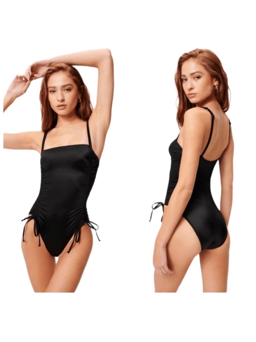 😎☀️NWT Missguided Strappy Square Neck Ruched Side Black Swimsuit - Size 6